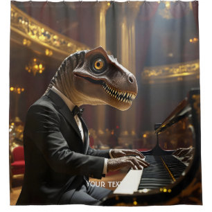 Cortina De Ducha Fantasía Cute T-rex Jugando Piano
