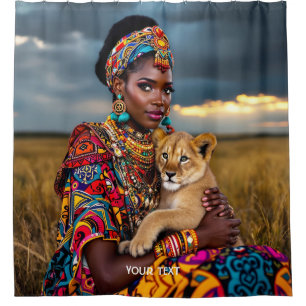 Cortina De Ducha Fantasía cutre mujer africana león