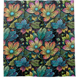Cortina De Ducha Fantasía floral vibrante