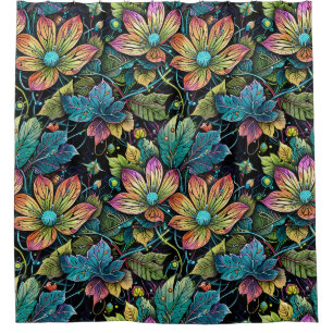 Cortina De Ducha Fantasía floral vibrante
