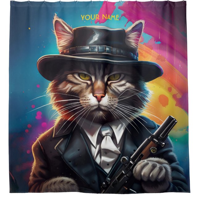 Cortina De Ducha Fantasía Gangster Cat Gun (Anverso)