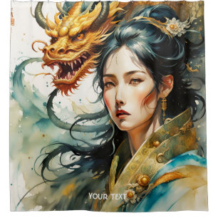 Cortina De Ducha Fantasía lindo Chica vivo japonés Dragón