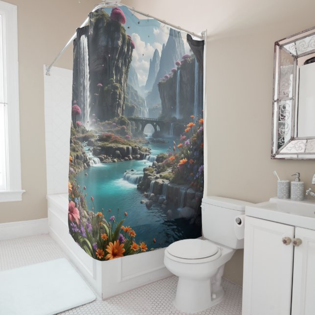 Cortina De Ducha Fantasía Planeta de escape de agua baño (In situ)