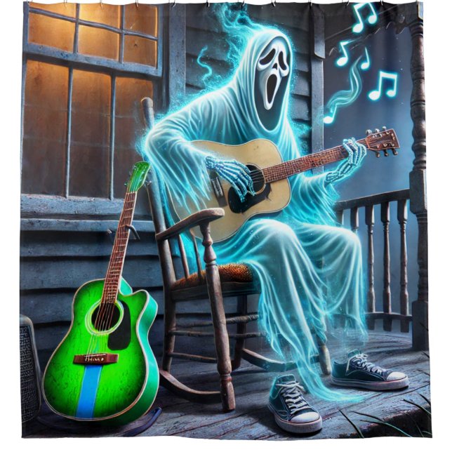 Cortina De Ducha Fantasma tocando la guitarra (Anverso)
