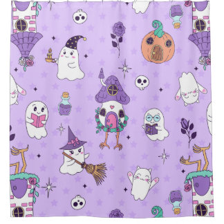 Cortina De Ducha fantasmal morado caprichoso de halloween espeluzna