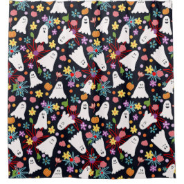 Cortina De Ducha Fantasmas y flores