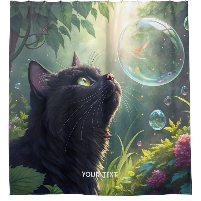 Cortina De Ducha Fantasy Cute Black Cat Forest (Anverso)