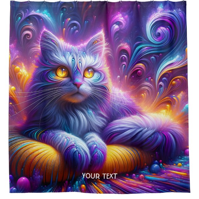 Cortina De Ducha Fantasy Cute Blue Purple Cat (Anverso)