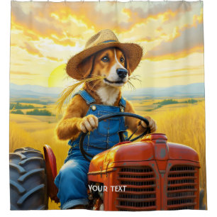 Cortina De Ducha Fantasy Cute Dog Tractor Straw