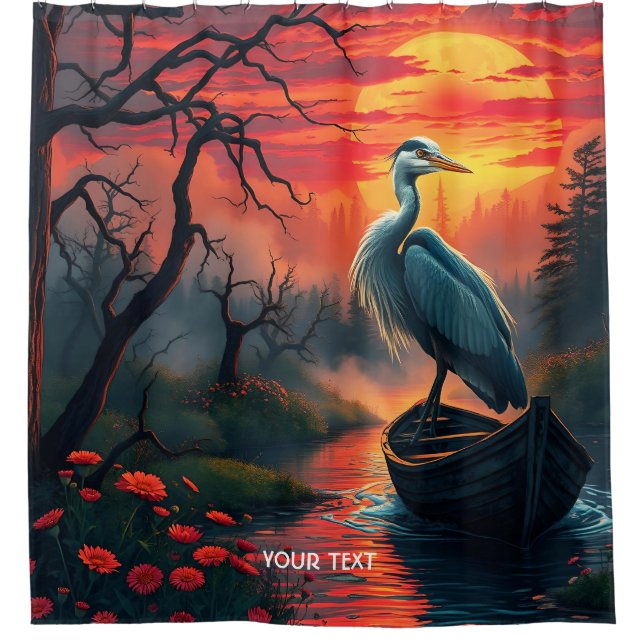 Cortina De Ducha Fantasy Cute Heron Evening Lake (Anverso)
