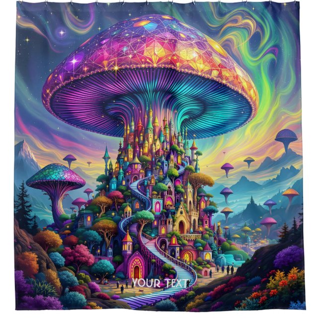 Cortina De Ducha Fantasy Cute Mushroom Cielos arcoiris (Anverso)
