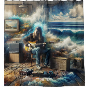 Cortina De Ducha Fantasy Cute Music Guitar Ocean