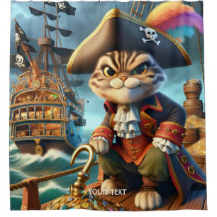 Cortina De Ducha Fantasy Cute Pirate Cat Ship
