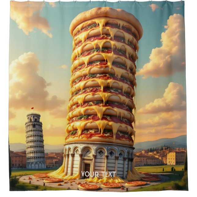 Cortina De Ducha Fantasy Cute Pisa Tower Pizza (Anverso)