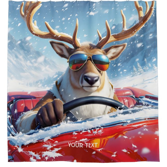 Cortina De Ducha Fantasy Cute Reindeer Car Winter (Anverso)