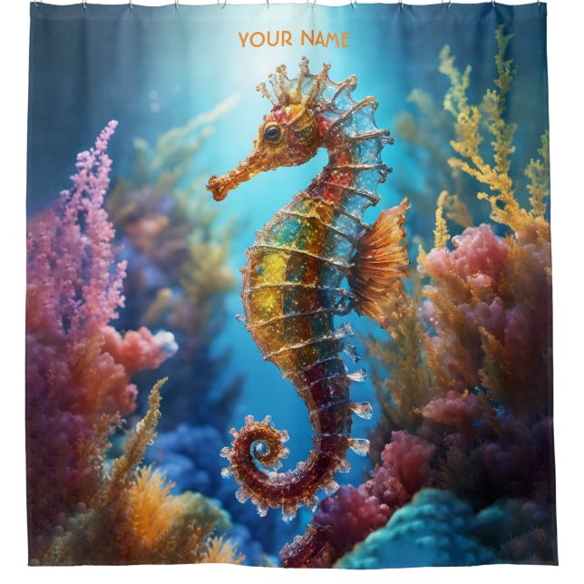 Cortina De Ducha Fantasy Cute Transparent Crystal Seahorse (Anverso)