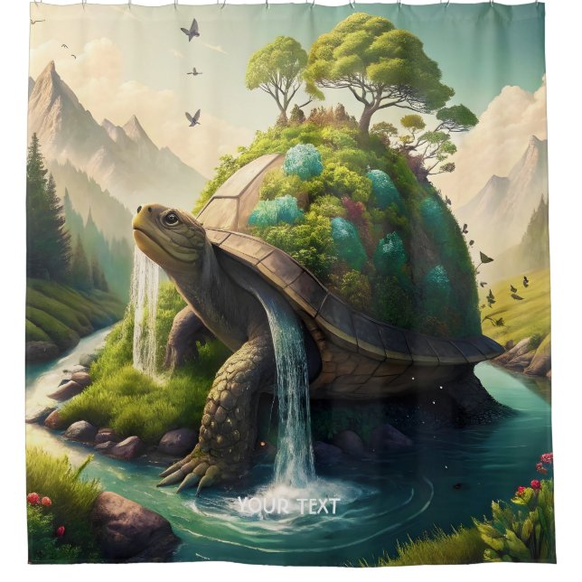 Cortina De Ducha Fantasy Cute Turte Waterfall Forest (Anverso)