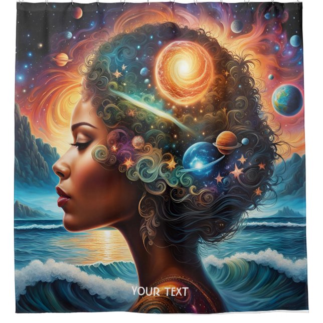 Cortina De Ducha Fantasy Cute Vivid Chica Space Beach (Anverso)