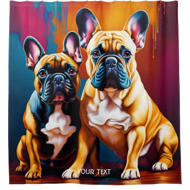 Cortina De Ducha Fantasy Cute Vivid French Bulldog Family (Anverso)