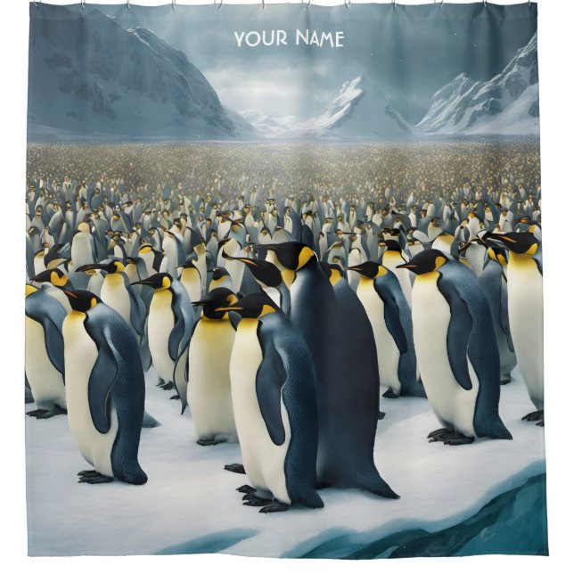 Cortina De Ducha Fantasy Cute Vivid Muchos Pingüinos Emperadores (Anverso)