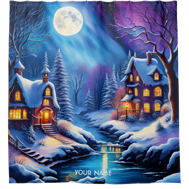 Cortina De Ducha Fantasy Cute Vivid Navidades noche de invierno (Anverso)