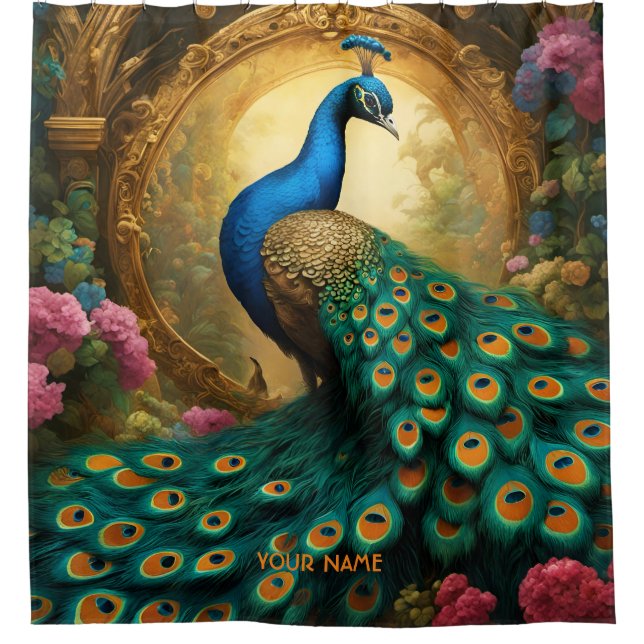 Cortina De Ducha Fantasy Cute Vivid Romantic Peacock Retrato (Anverso)