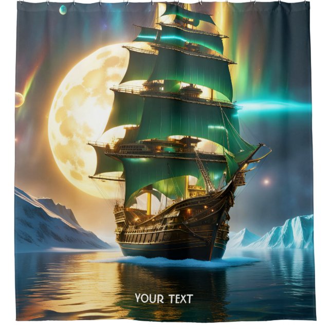 Cortina De Ducha Fantasy Cute Vivid Sea Ship Moon (Anverso)