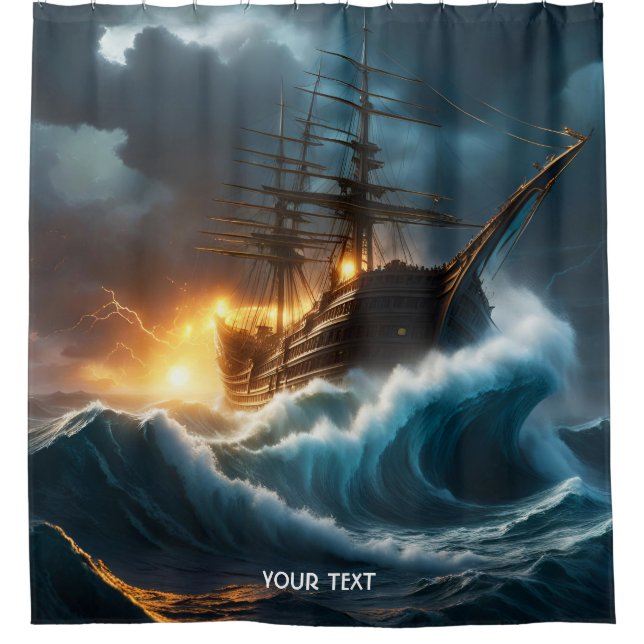 Cortina De Ducha Fantasy Cute Vivid Storm Sea Ship (Anverso)