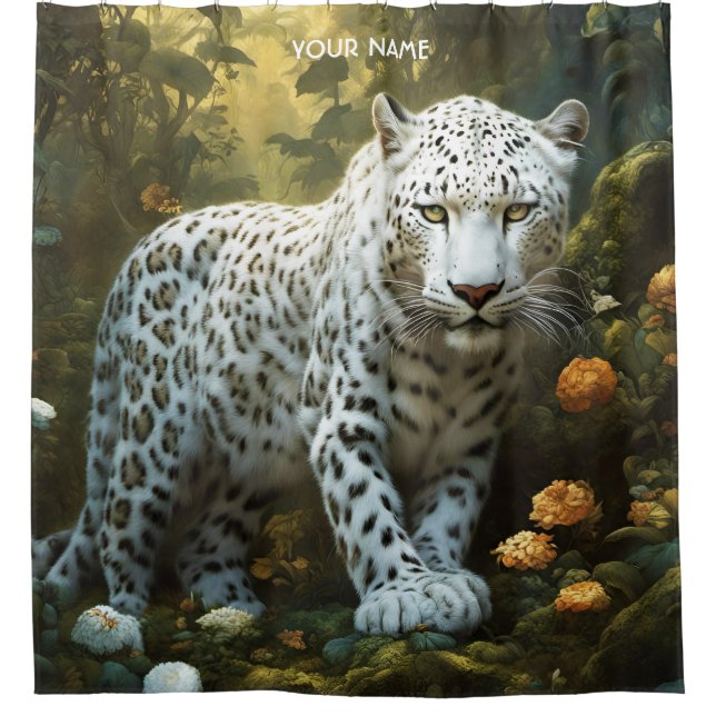 Cortina De Ducha Fantasy Cute Vivid White Leopardo Retrato (Anverso)