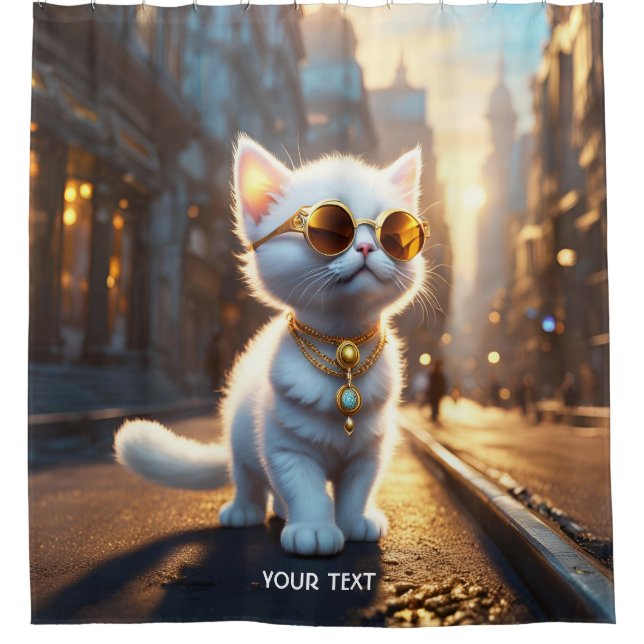 Cortina De Ducha Fantasy Cute Vivit Kitten Gafas de sol blancas (Anverso)