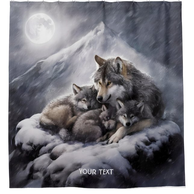 Cortina De Ducha Fantasy Cute Wolf Family Winter (Anverso)