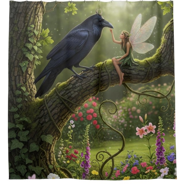 Cortina De Ducha Fantasy Garden Fairy Raven (Anverso)