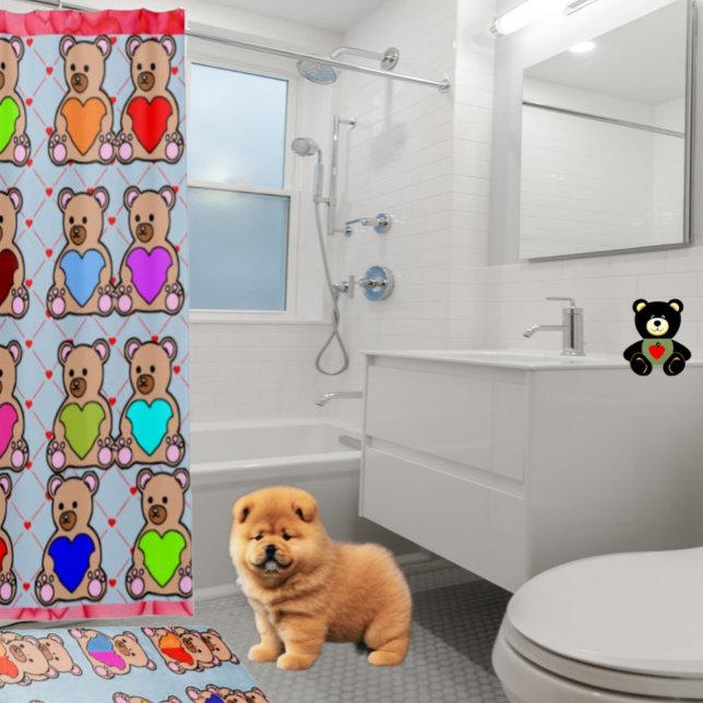 Cortina De Ducha Fashiable Heart Teddy Bear Lover (Matching shower mat available in store.)
