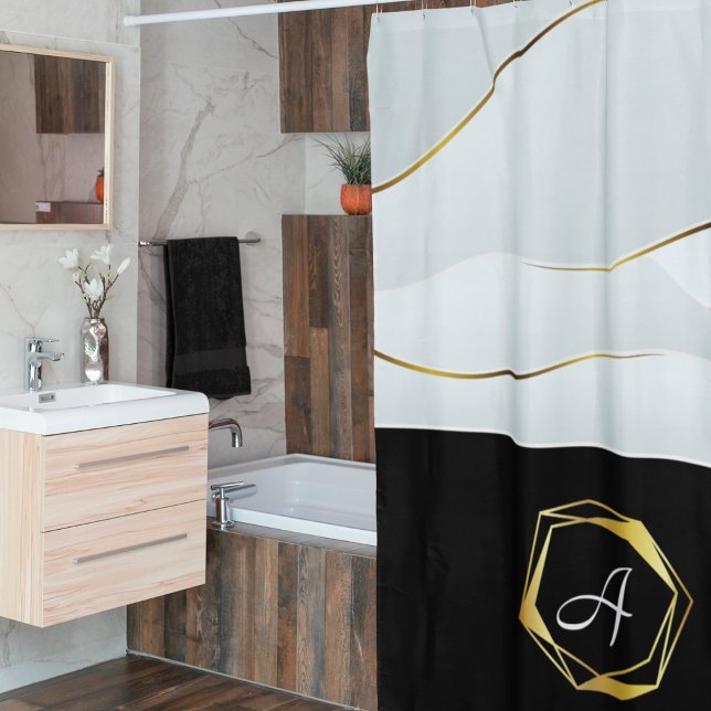 Cortina De Ducha Faux Gold Luxury Black And White (Subido por el creador)