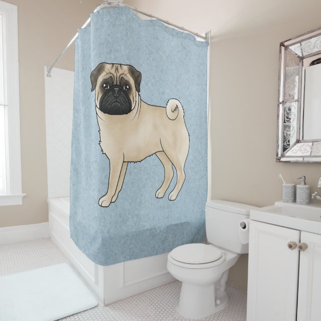 Cortina De Ducha Fawn Pug Dog Cute Personalizado Mops Ilustracion A (In situ)