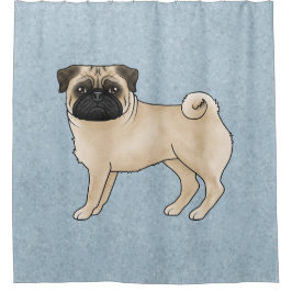 Cortina De Ducha Fawn Pug Dog Cute Personalizado Mops Ilustracion A