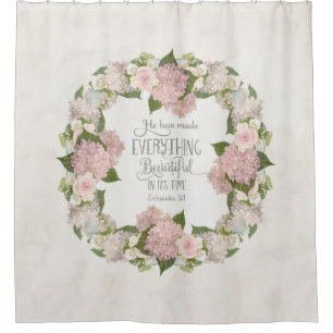 Cortina De Ducha Fe ilustrada escritura rosada del Hydrangea floral