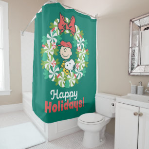 Cortina De Ducha Felices fiestas   Candy Wreath de menta