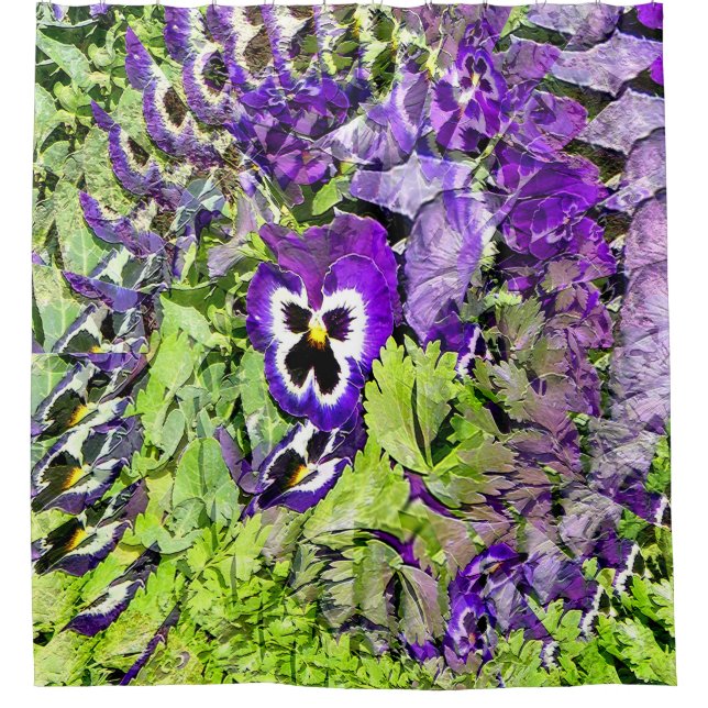 Cortina De Ducha Felices Pansies. (Anverso)
