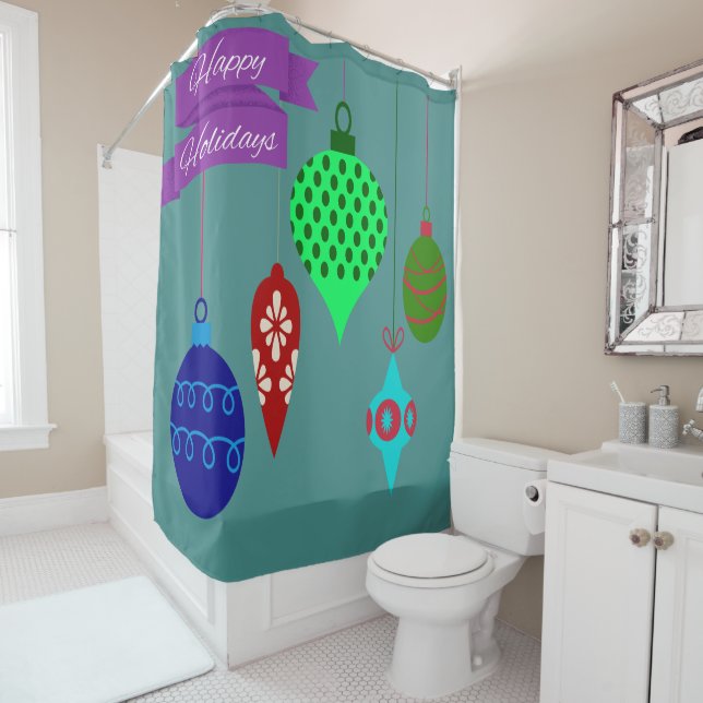 Cortina De Ducha Felices vacaciones y ornamentos colgantes Banner m (In situ)
