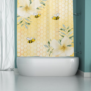 Cortina De Ducha Feliz adorable bumble abejas amarillo panal de mie