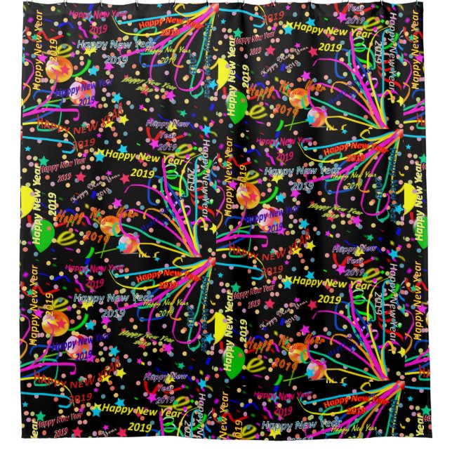 Cortina de ducha Feliz Año Nuevo 2019 (Anverso)