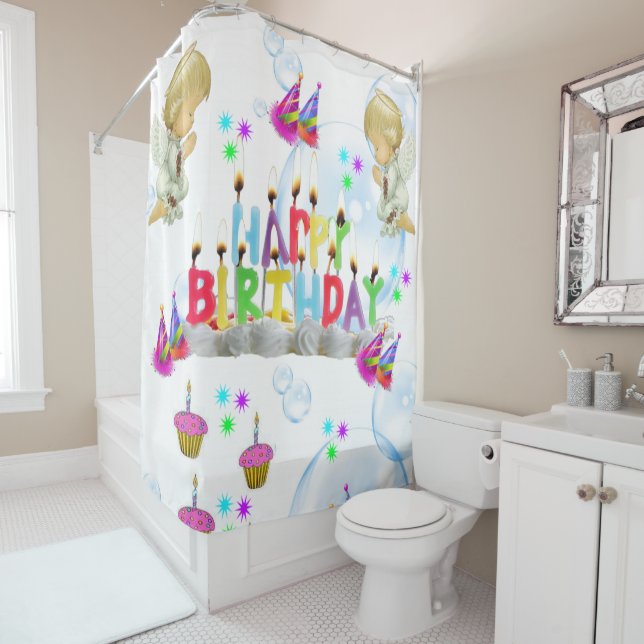 Cortina de ducha Feliz cumpleaños doble ángeles (In situ)