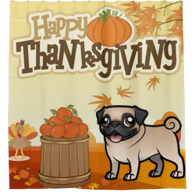 Cortina De Ducha Feliz Día de Acción de Gracias Pug (Anverso)