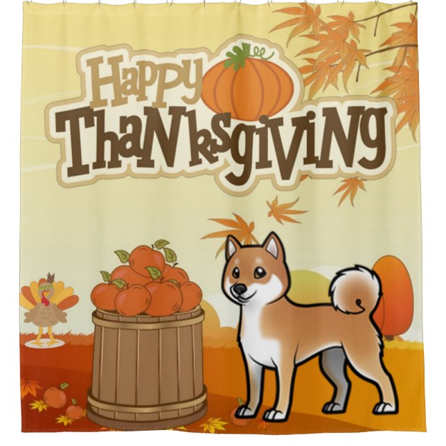 Cortina De Ducha Feliz Día de Gracias Shiba Inu (Anverso)