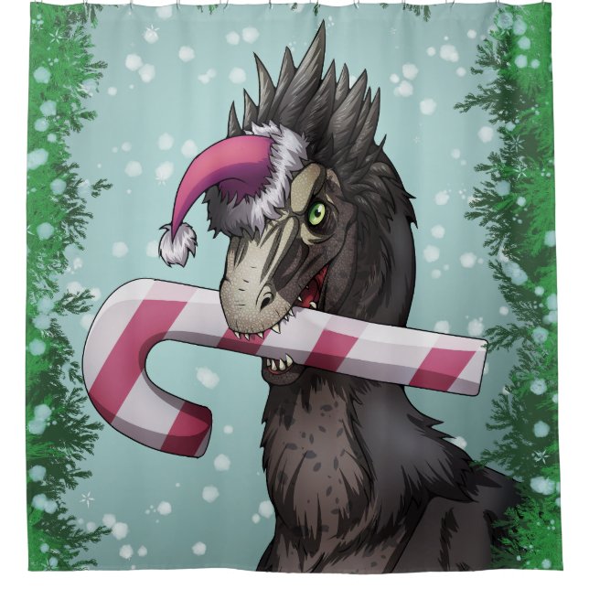 Cortina De Ducha Feliz Dinosaurio de Navidad (Anverso)