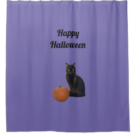 Cortina De Ducha Feliz Halloween Black Cat Naranja Pumpkin Purple