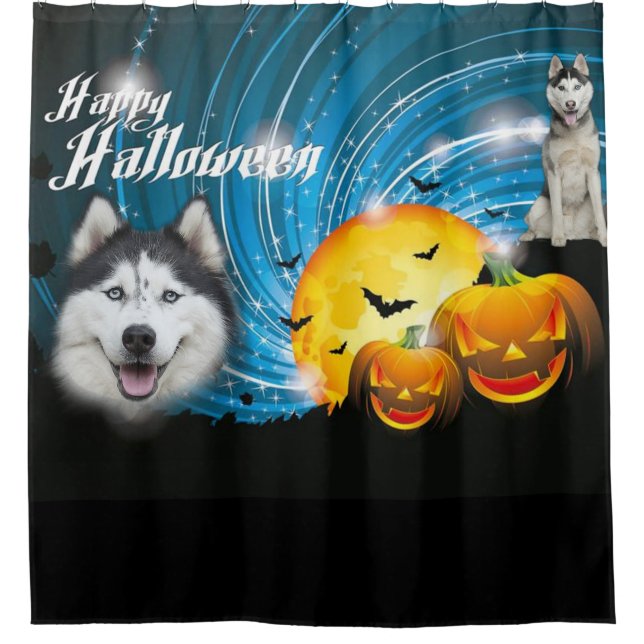 Cortina De Ducha Feliz Halloween Husky (Anverso)