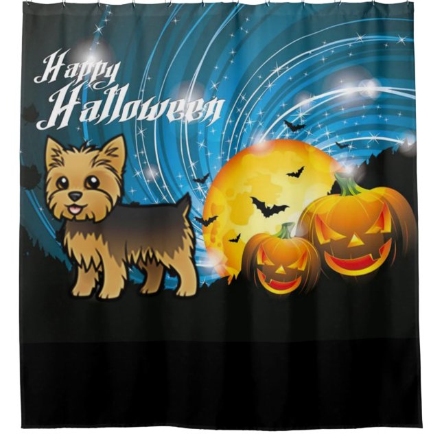 Cortina De Ducha Feliz Halloween Yorkie (Anverso)