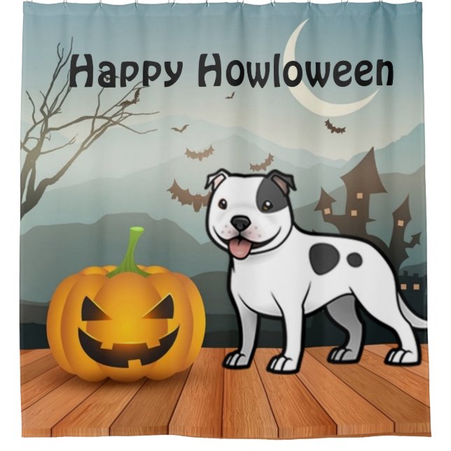 Cortina De Ducha Felíz Howloween Staffordshire Bull Terrier (Anverso)